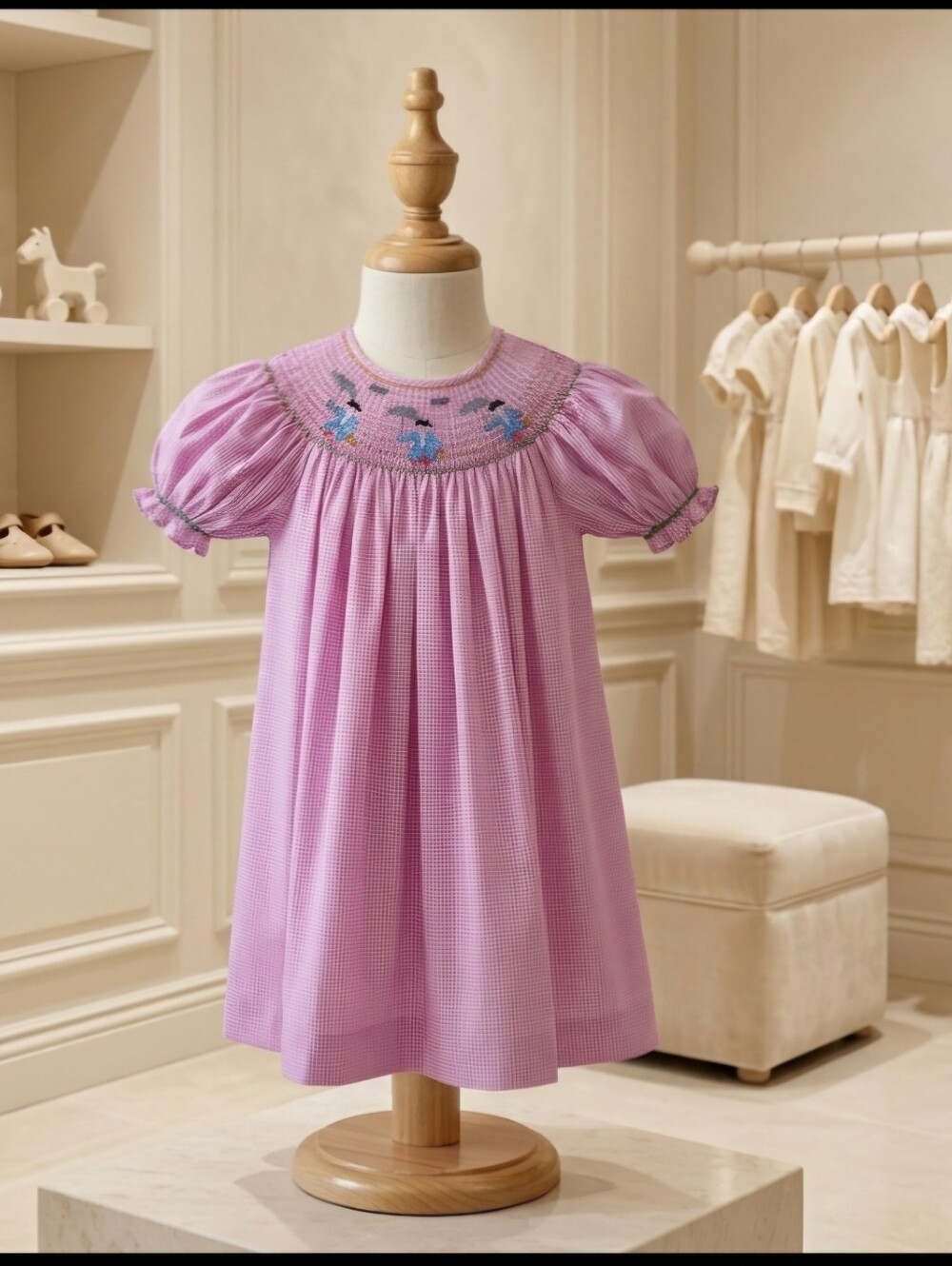 Mom & Me Girls Sz 5 Pink & White Gingham Mary Poppins Smocked Bishop Dress